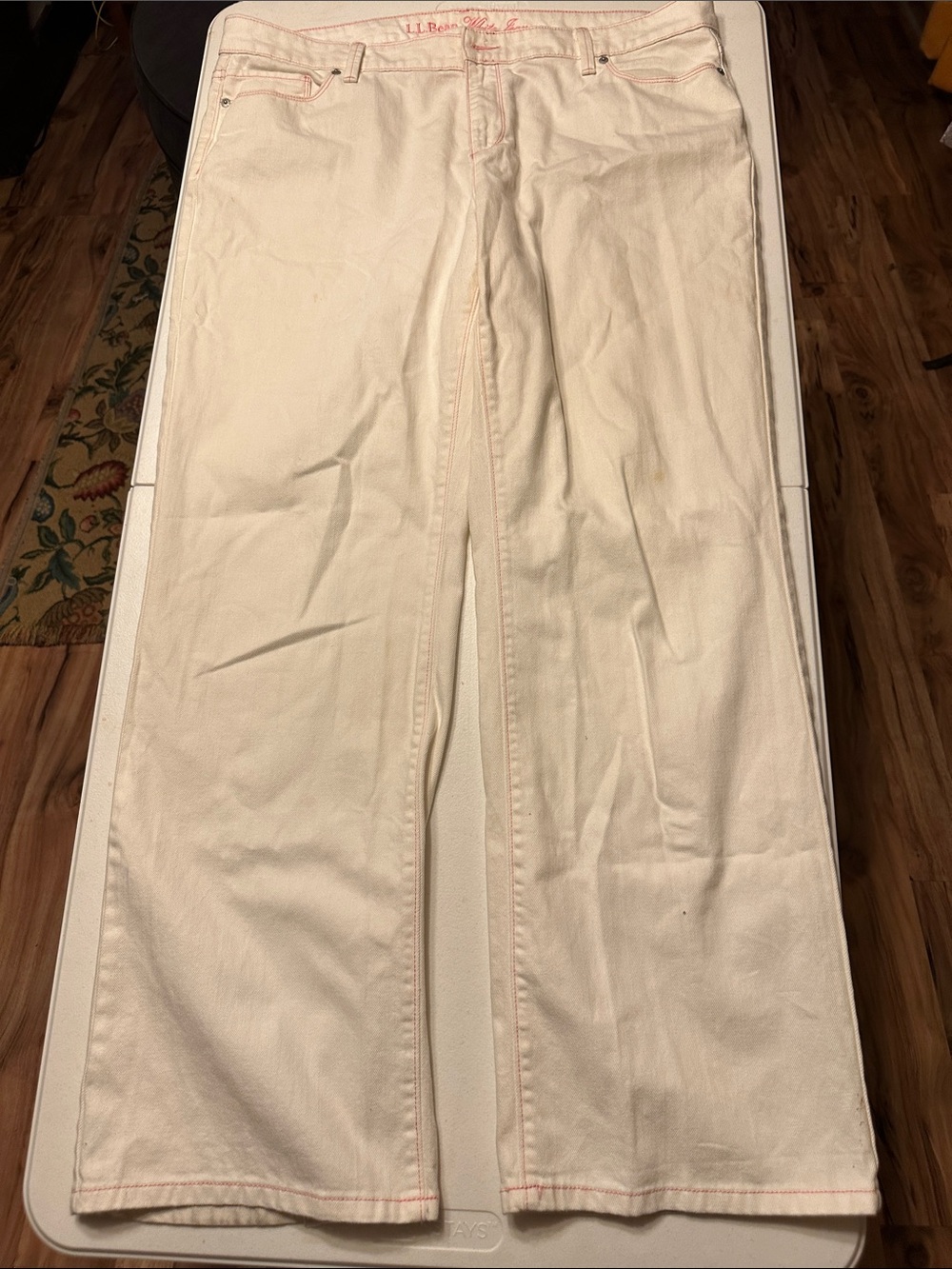 L.L. Bean Cream Jeans with Pink Topstitching